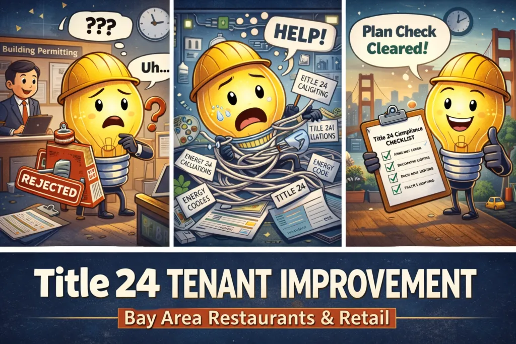 Title 24 tenant improvement lighting load calculations for Bay Area restaurant and retail projects
