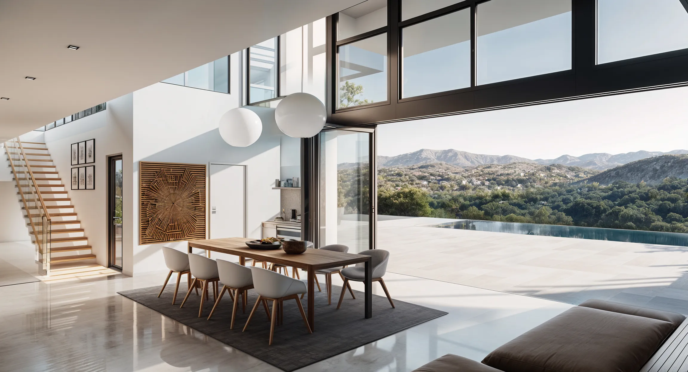 Dining and staircase — double-height living